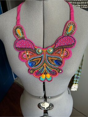 Pink Heavily Beaded Tribal Belly Dance Necklace.